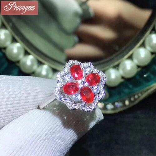Natural Ruby Rings for Women Anniversary gift 3mmx4mmx4pcs Genuine red gems New fine Jewelry Rings 925 Sterling silver #181