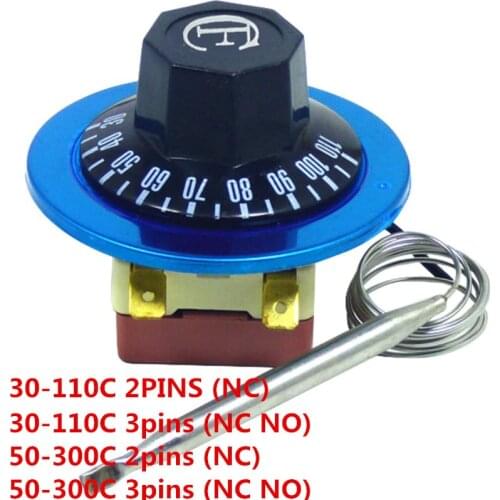 1PC Adjusting Temperature Controller Capillary Thermostat for Oven Water Heater 2/3pins 50-300C 30-110C 50-200C 30-85C 50-150C