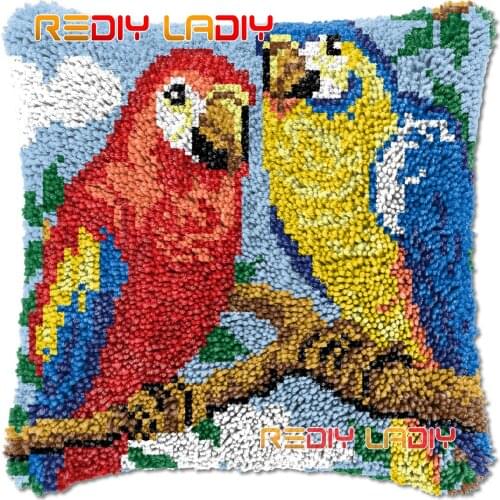 Latch Hook Cushion Two Macaws DIY Needlepoint Kits Chunky Acrylic Yarn Arts Crocheting Lofty Pillow Case Hobby & Crafts