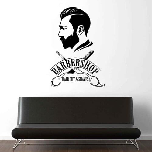 Barbershop Logo Wall Decal Emblem Sign Mural Sticker Barber Shop Window Decor Mural Barbers Hair Salon Wallpaper Removable A140