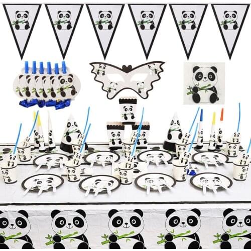 Cartoon Panda Theme Happy Birthday Party Paper Cards Greeting Invitation Card Baby Shower Boy Favor Decoration Party Supplies