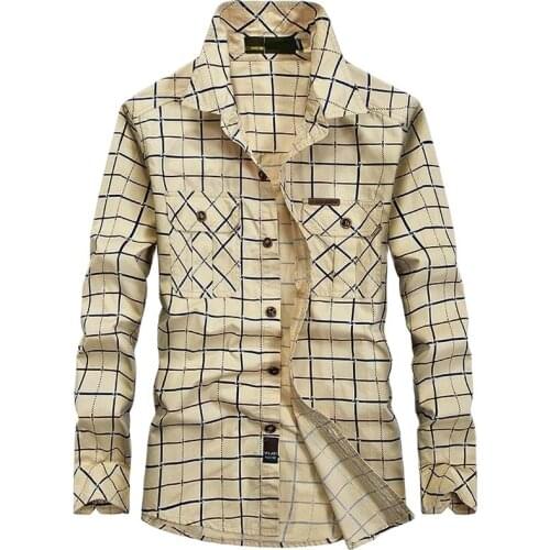 AFS ZDJP Brand Shirt Men Casual Shirts Plaid Shirt Men Casual Pure Cotton Long Sleeves Camisa Masculina Plus Size M-4XL