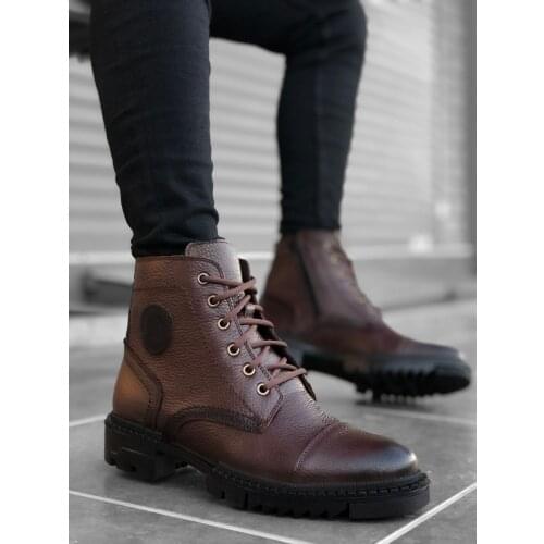 BA0143 In Non-Genuine Leather Zipper Brown Men Sports Half Postal Boat