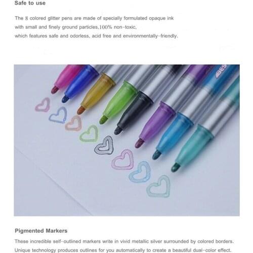 8 Colors Metallic Double Lines Doodle Art Drawing Markers Outline Pen Set AC889