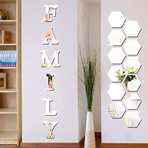 6Letters FAMILY Wall Sticker Removable Polystyrene Letter Adhesive Mirror Tile Living Room Bedroom Wall Sticker Home Decoration