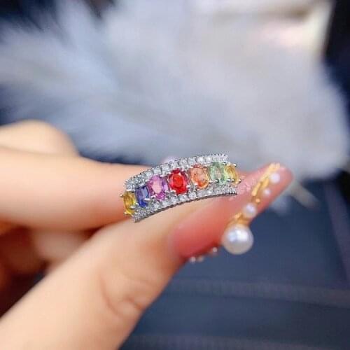 Natural Color Sapphire Ring 925 Silver Womens Ring Simple Atmosphere and Long Flowing Style