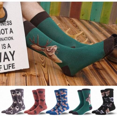 FRALOSHA 2019 Happy Socks Premium Cotton Mens Socks Harajuku Novelty Animal Socks Calcetines De Hombre 1 Pair