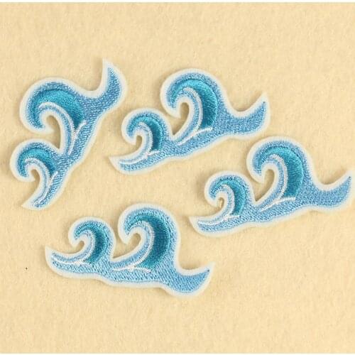 New Arrival Cartoon Small Sea Wave Embroidered Patch Iron on Patches for Clothing DIY Kids Clothes Stickers Badges