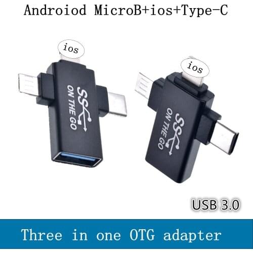 OTG 3 in 1 AdapterType-C Micro USB For Apple Is Suitable Mobile Phone USB 3.0 U Disk Adapter Mouse Converter