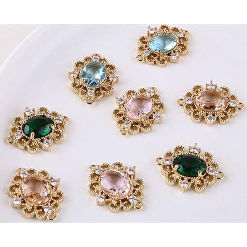 Copper Alloy Roaly Oval Rhinestone Jewelry Charms Ornament Accessories 20pcs Gold Tone Metal Necklace Pendants Earring Charm