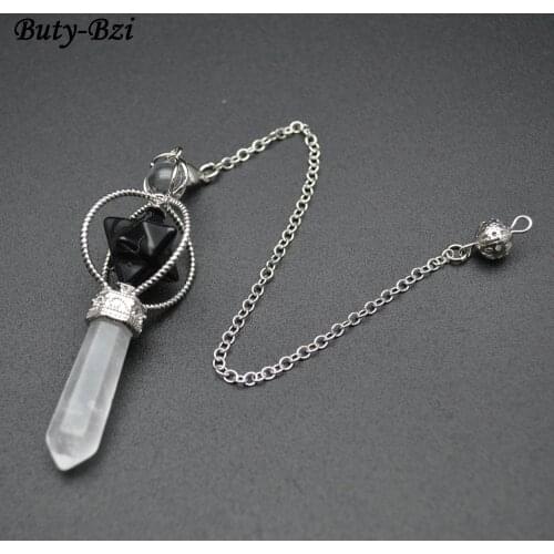 Natural Crystal Pillar Pendant with Gem Stone Star on Top Chains Pendulum