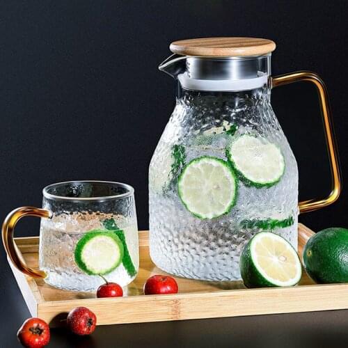 Transparent Glass Water Jug Hot/Cold Water Tea Pot Glass Stainless Steel Flow Lid Water Carafe with Handle Heat-proof Teapot Set
