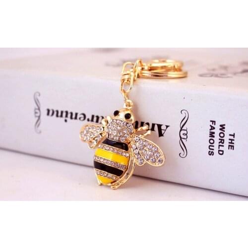 Rhinestone Cute Bee Keyrings Crystal Keychains Lovely Insect Bag Pendant For Car Key Chains Holder Rings Drop Shipping
