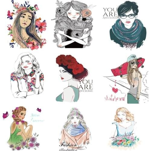 Iron on Transfer for Clothing Thermoadhesive Patches Stickers Diy Fashion Girl Textile Vinyl Stripes Thermotransfer on T Shirt E