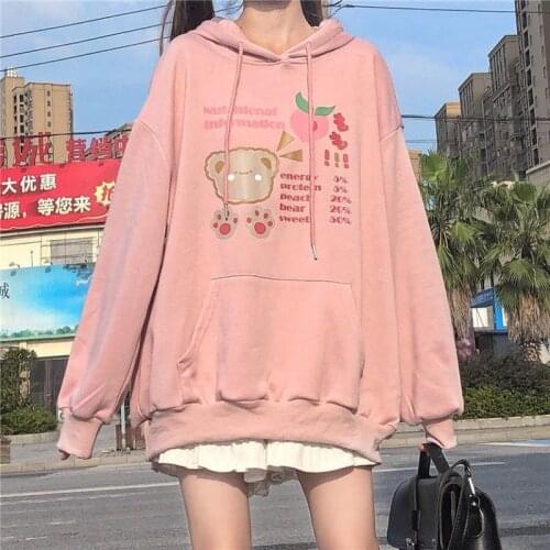 Kawaii Hoodie for Teens Bunny Ears Sweatshirts Cute Tops Korean Soft Girls Casual Oversized Pink Blue Womens Clothing