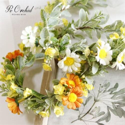 PEORCHID Boho Wedding Flower Crown Hairbands Bridesmaid Hair Flower Wreath Bridal Headwear Hawaiian Beach Vacation Party Garland