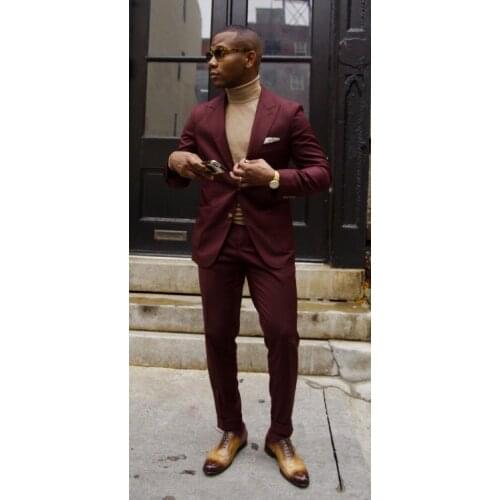 Wine Red Groom Wear Slim Fit Wedding Dress Business Suits Prom Party Suits costume homme mariage luxe Two Pieces(Jacket+Pants)