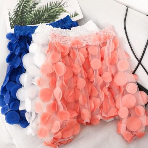 2021 Women Slash Neck Puff Sleeve 3D Layers Flower Mesh Gauze Ruffles Shirt Lady Short Elastic Slim High Waist Chic Blouse Tops