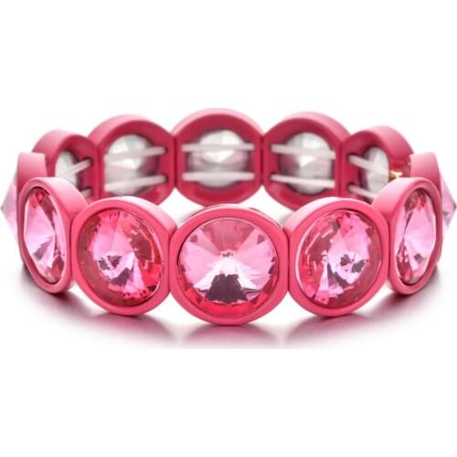 ZMZY Friendship Beaded Enamel Bracelets Handmade Charm Big Crystal Beads Strand Stretch Bracelets Cuff for Women Fashion Jewelry