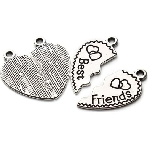 10sets/lot New Style Heart Broken 2 Part Charms Best Friendship Forever Pendant Necklace Bracelet For Gift Jewelry Women F2967
