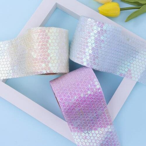 10Yards 80mm Coloful Sequin Embroidery Tull Roll Organza Ribbon Y2021061801 DIY Headdress Bow Material Gift Wrapping Decoration