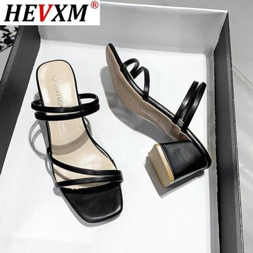 2020 Summer New Women Square Toe High Heel Slippers Sandals Vintage Elegant Lady Shoes Outdoor For Women