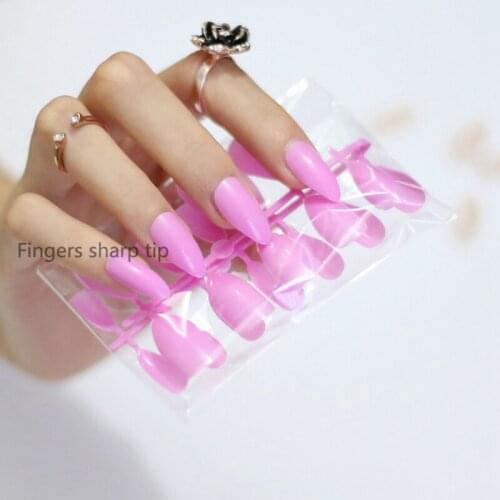 24pcs Classic fashion lady must Candy colors false nails pointed light purple C142