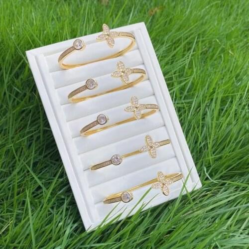 3PCS, Vintage Cubic Flower Bangle For Women Statement Charm Zirconia Bracelets & Bangles Mujer Femme Jewelry 2021 Trendy Jewelry