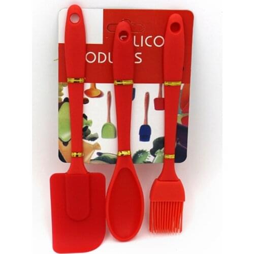 3pcs Silicone Spatula Brush Spoon Baking Tools Red Spatula Brush Spoon for Batter Mixer BBQ Brush Cream Scraper Kitchen Gadgets