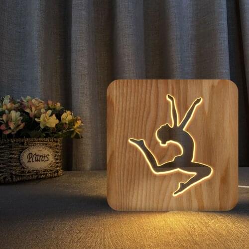 Aerobics Modeling 3D Led Wooden Table Lamp Creative Gift Usb Warm White Light Nightlight for Home Bedroom Decoration