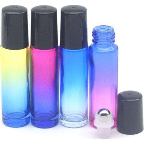 5pcs Hot Refillable 10ml Gradient Colorful Roll On Glass Bottle Empty Fragrance Perfume Essential Oil 10cc Roller Bottle