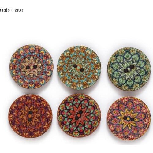 50pcs Retro printing Series Wood Buttons for Handwork Sewing Scrapbook Clothing Crafts Accessories Gift Card 15-25mm