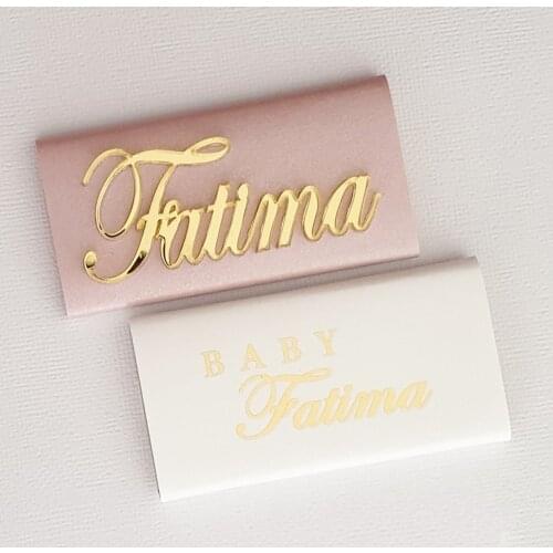 12 Pcs Same Personalized Laser Cut Acrylic Gold Mirror Plaques Baby Name Decorated Chocolate Christening & Baptism Box Banner
