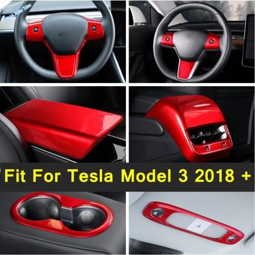 Car Styling Steering Wheel Cover Trim Accessories For Tesla Model 3 2018 - 2021 Armrest Box Rear AC Vent Outlet Frame Decoration