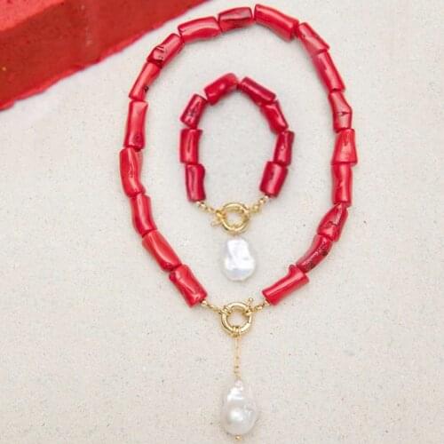 Baroque natural pearl pendant necklace red coral women short necklace charm bohemian fashion jewelry 2020 new gold color jewelry