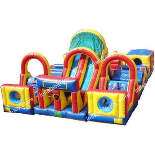 Free ship to sea port,High quality crazy giant kids inflatable obstacle course, 10m inflatable jumping playground with slide