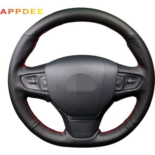 Handsewing Black Artificial Leather Steering Wheel Covers for Peugeot 408 2014 2015