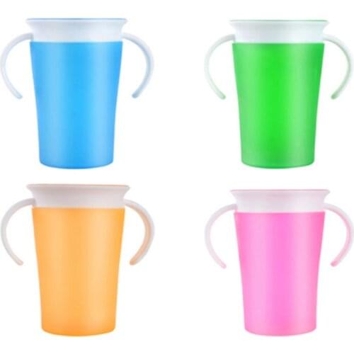 Baby Learning Drinking Cup Safe 360 Degree Water Milk Straw Children Two Holder Leak-proof Learn Drink Training Cup 260ml