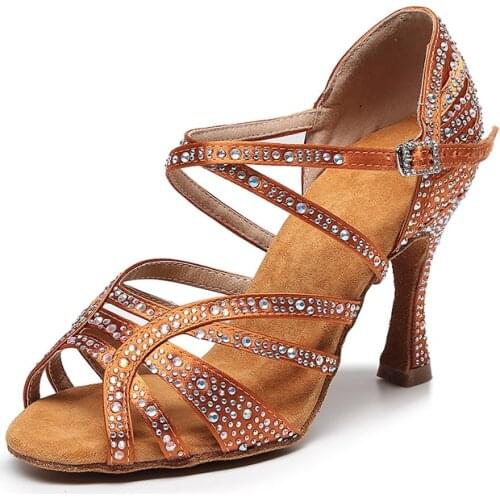 Women Silk Latin Ballroom Dance Shoes Black Siver Bachata Salsa Shoes for Dancing Woman Soft Bottom High Heel Dance Sansals