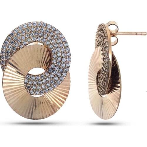 Zircon Stone 925 K Silver Double Ring Earrings