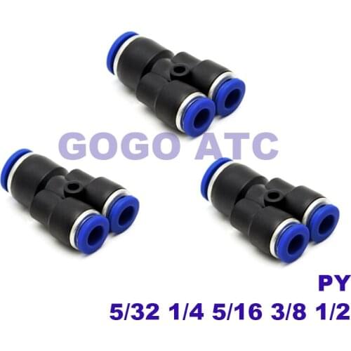 Inch air pipe quick insertion PY 1/4 3/8 1/2 5/32 5/16 Y plastic tee pneumatic components quick connector High pressure vacuum