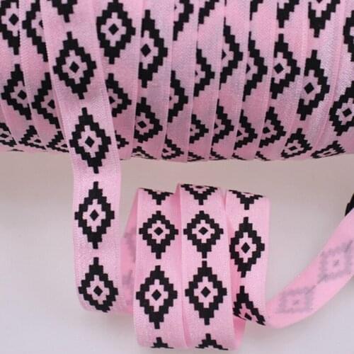 5/8" oil aztec printed fold over elastic Pearl Pink foes ribbon for hair accessories, 100yards/lot