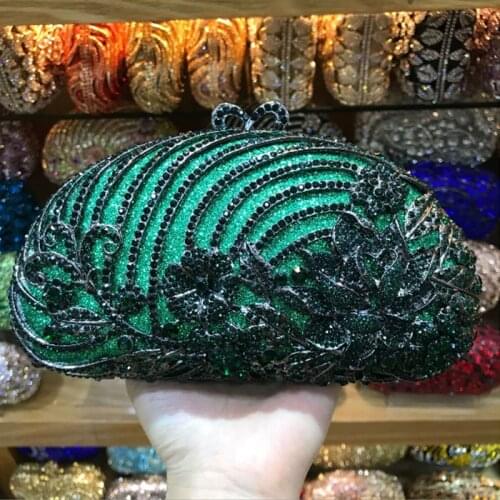 Elegant Women Flower Crystal Box Clutch purse bag Evening Bags Minaudiere Handbags Diamond Wedding Bridal clutches bags gold