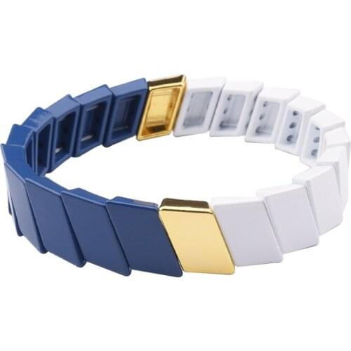 Enamel Rainbow Tile Beads Bracelets for Women Stretch Bohemian Tile Beads Stackable Strand Bracelet Sets