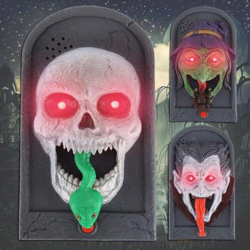 Halloween Door Bell Haunted Horror Prop Animated Doorbell Sound Movement Party Decor Led Skull Trick Toy Haunted House Party