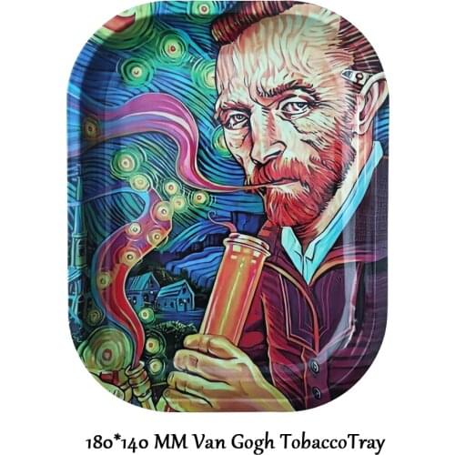 Artistic Van Gogh Rolling Paper Tray Metal Tin Tobacco Weed Tools Accessories Handmade Cigarette Storage Plate Ashtray Dropship