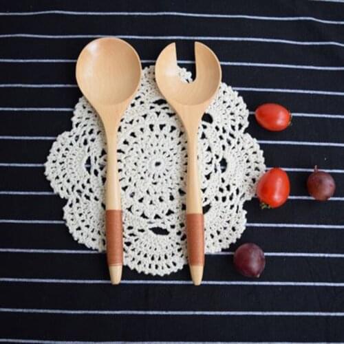 Exquisite Japanese Style Large Wooden Spoon Fork 2Pcs Suit Personalized Salad Cuisine Dessert Tableware Spoon Tea Set