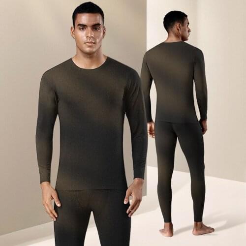 Men Thermal Underwear Sets Men Gray Warm Casual Underwear Hight Stretch Long Johns Set Old MenThermal Pajamas