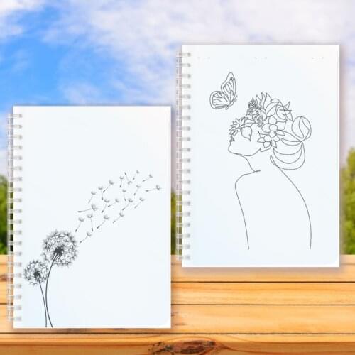 Nordic Style Minimalist Notebook Note Book Dandelion Woman Head Hair Vine Flower Butterfly Line Art Print Poster Cover Make Wish