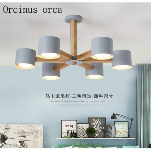 Nordic minimalist modern wood chandelier living room bedroom restaurant creative log LED chandelier free shipping